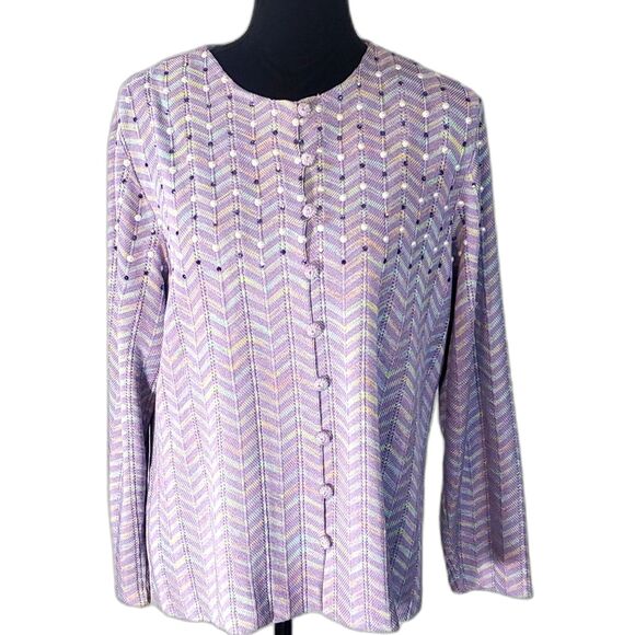 Brenda French for French Rags Purple Stripe Chevron Rhinstone Cardigan Size 4 - Picture 1 of 8